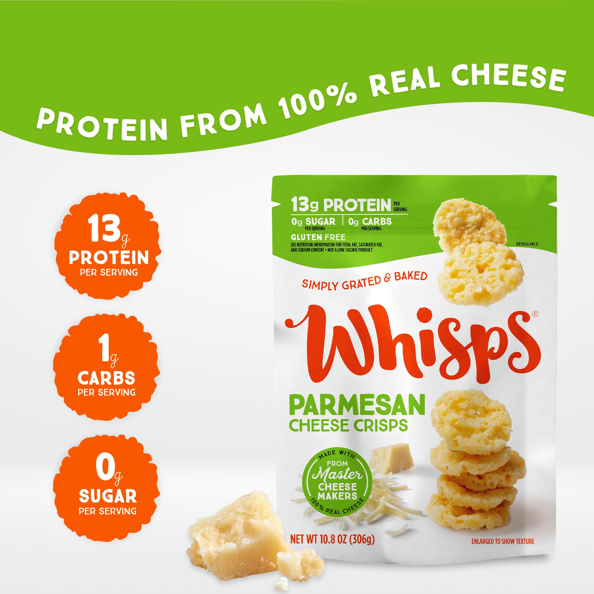 Close-up of Whisps crisp texture, showcasing baked-to-crunch quality.