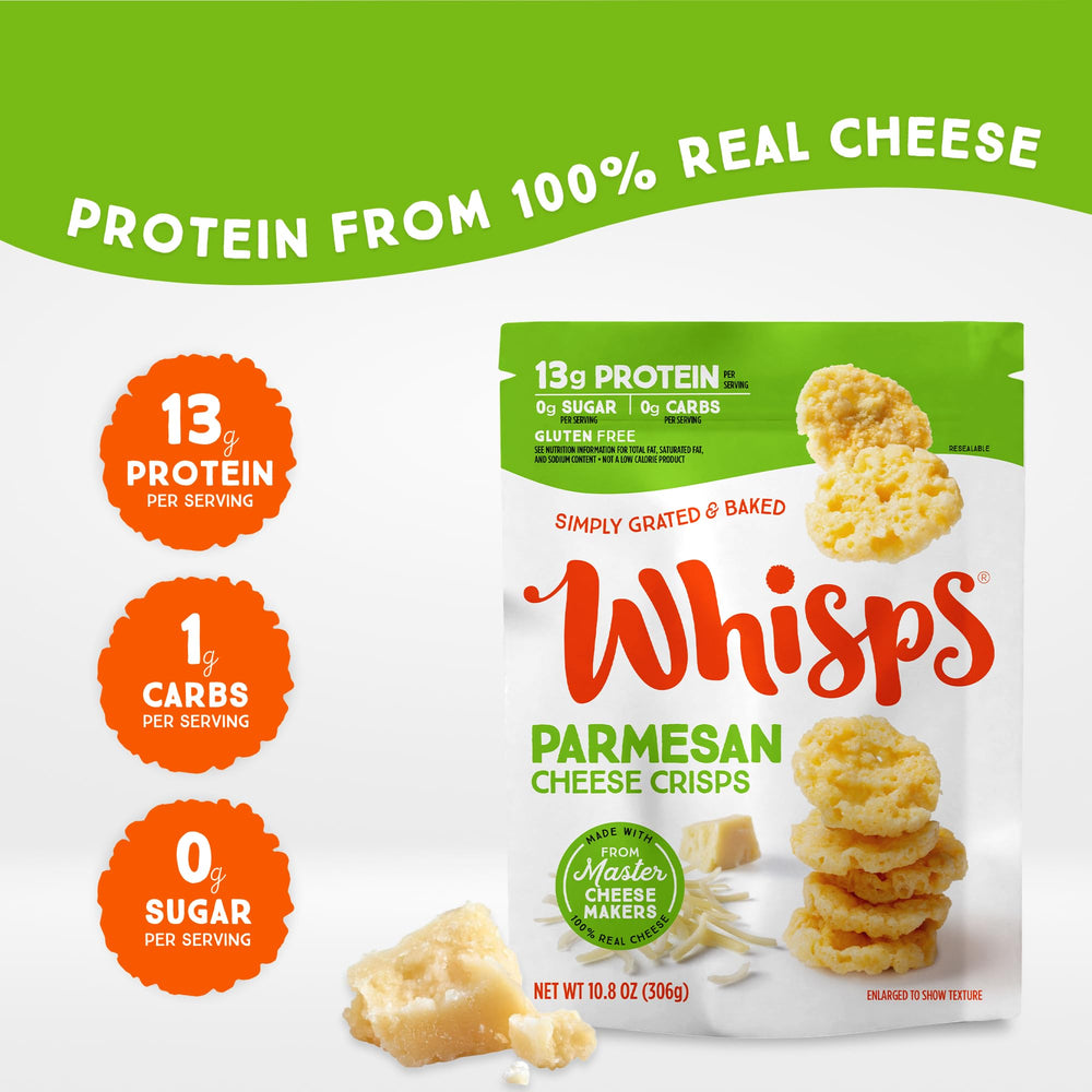 Close-up of Whisps crisp texture, showcasing baked-to-crunch quality.