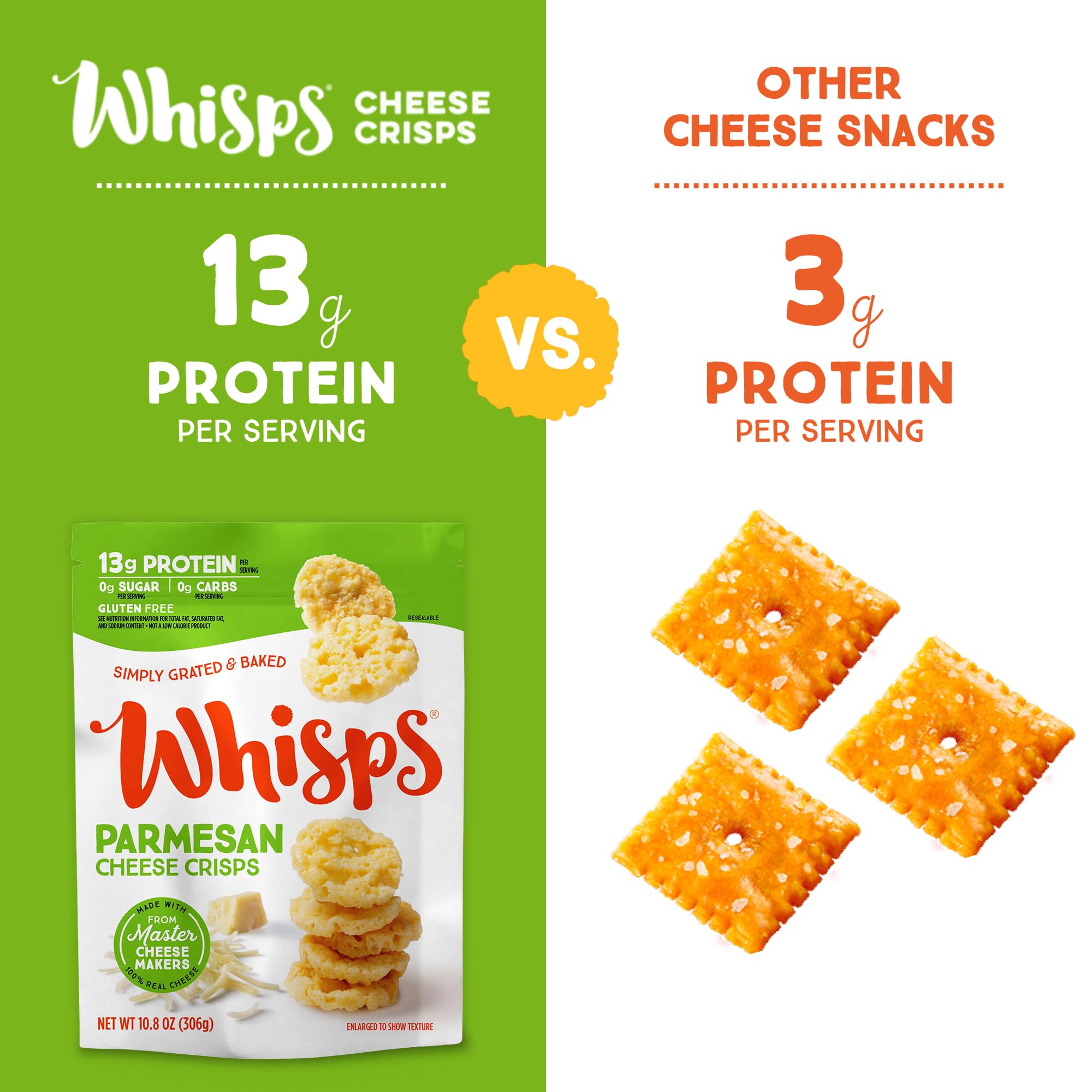 Whisps Parmesan Crisps in a lunchbox, convenient protein-rich addition.