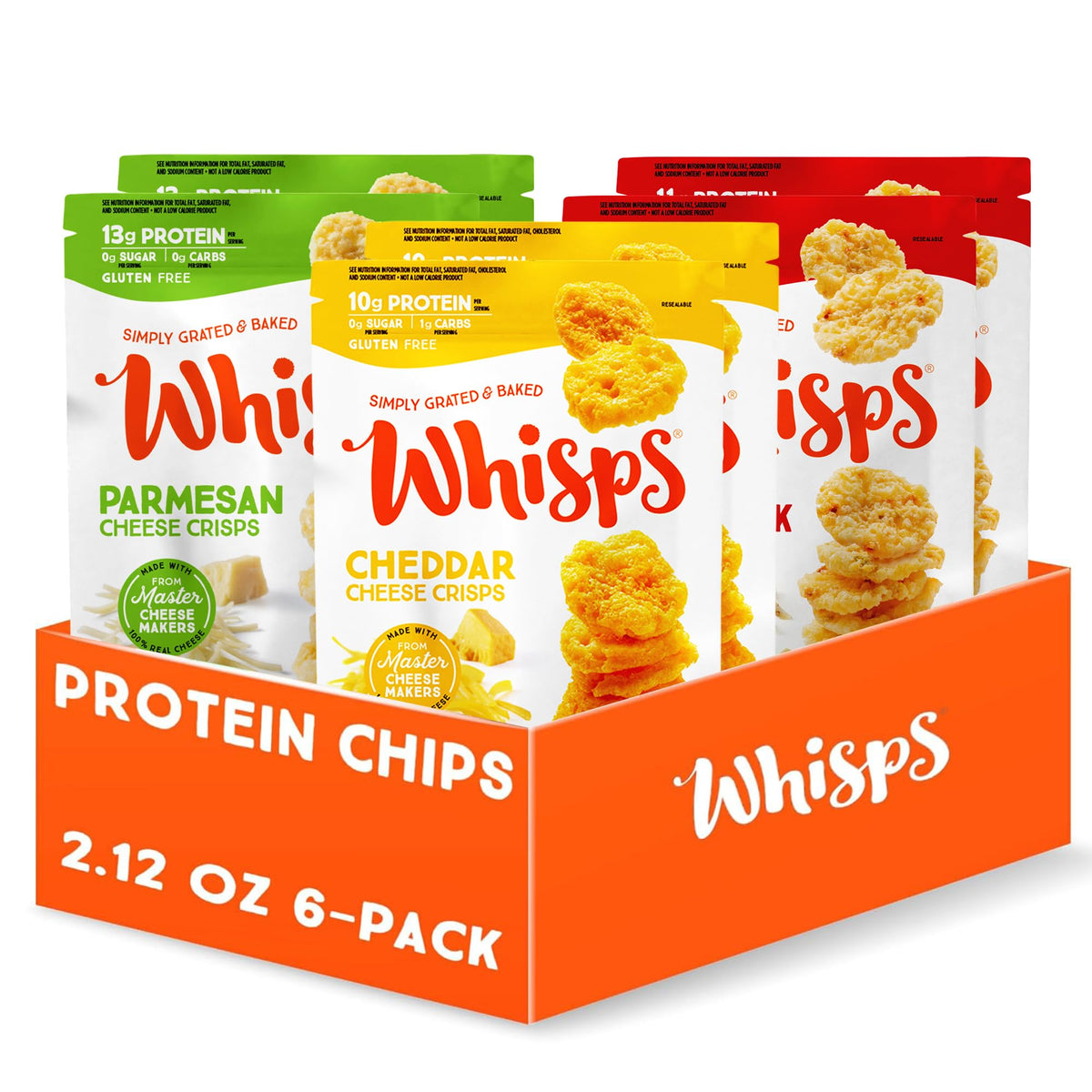 Whisps variety-pack box front for convenient, on-the-go snacking