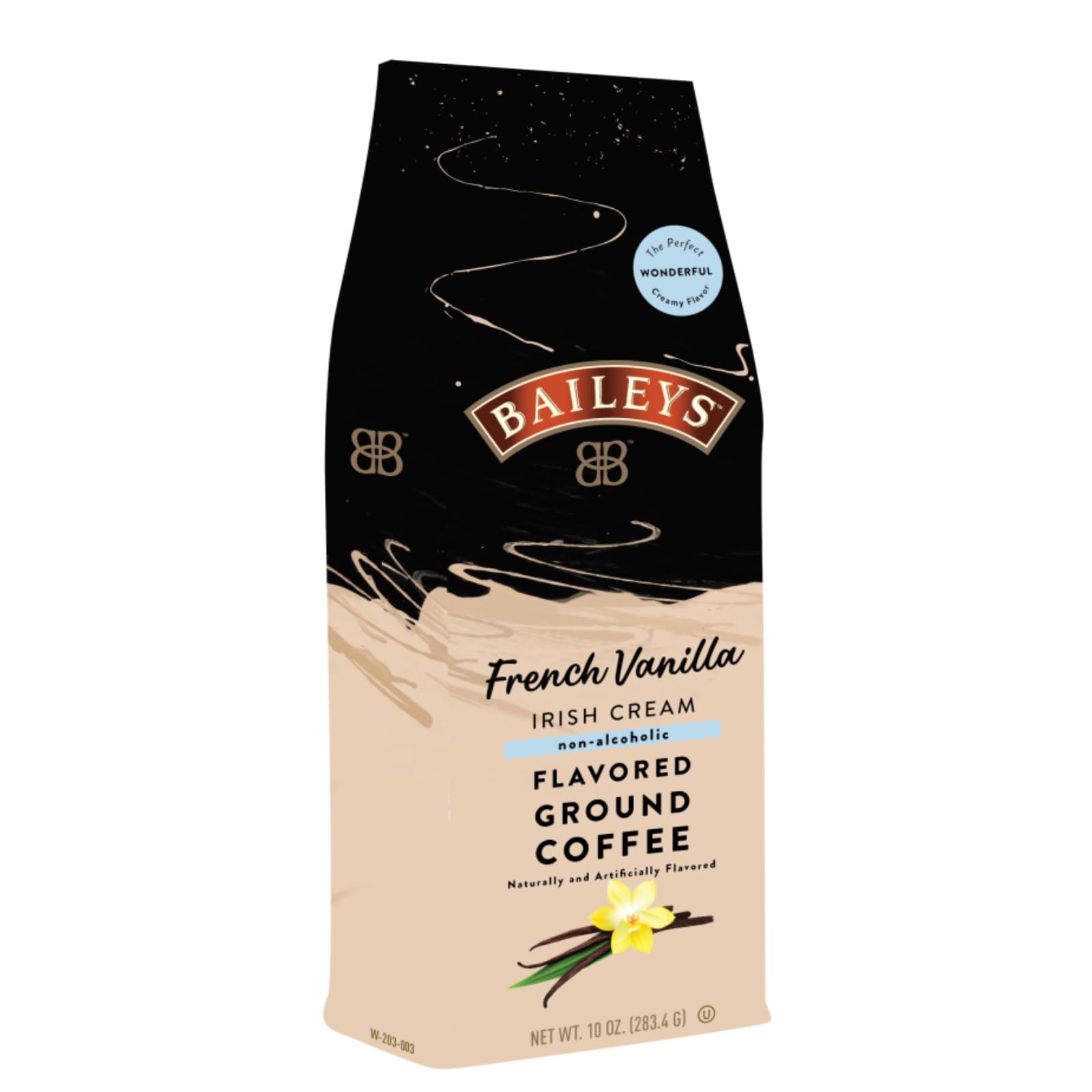 White Coffee Baileys Irish Cream French Vanilla ground coffee bag ideal for cozy mornings.