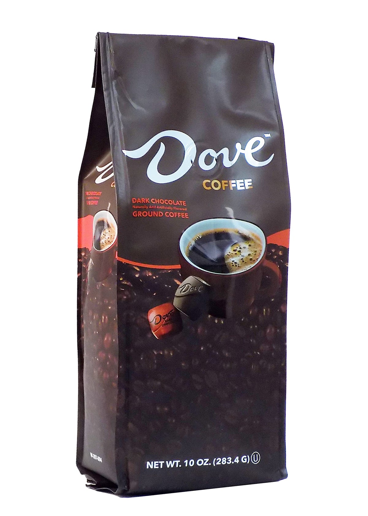 White Coffee ground coffee with Dove dark chocolate flavor for a rich morning aroma