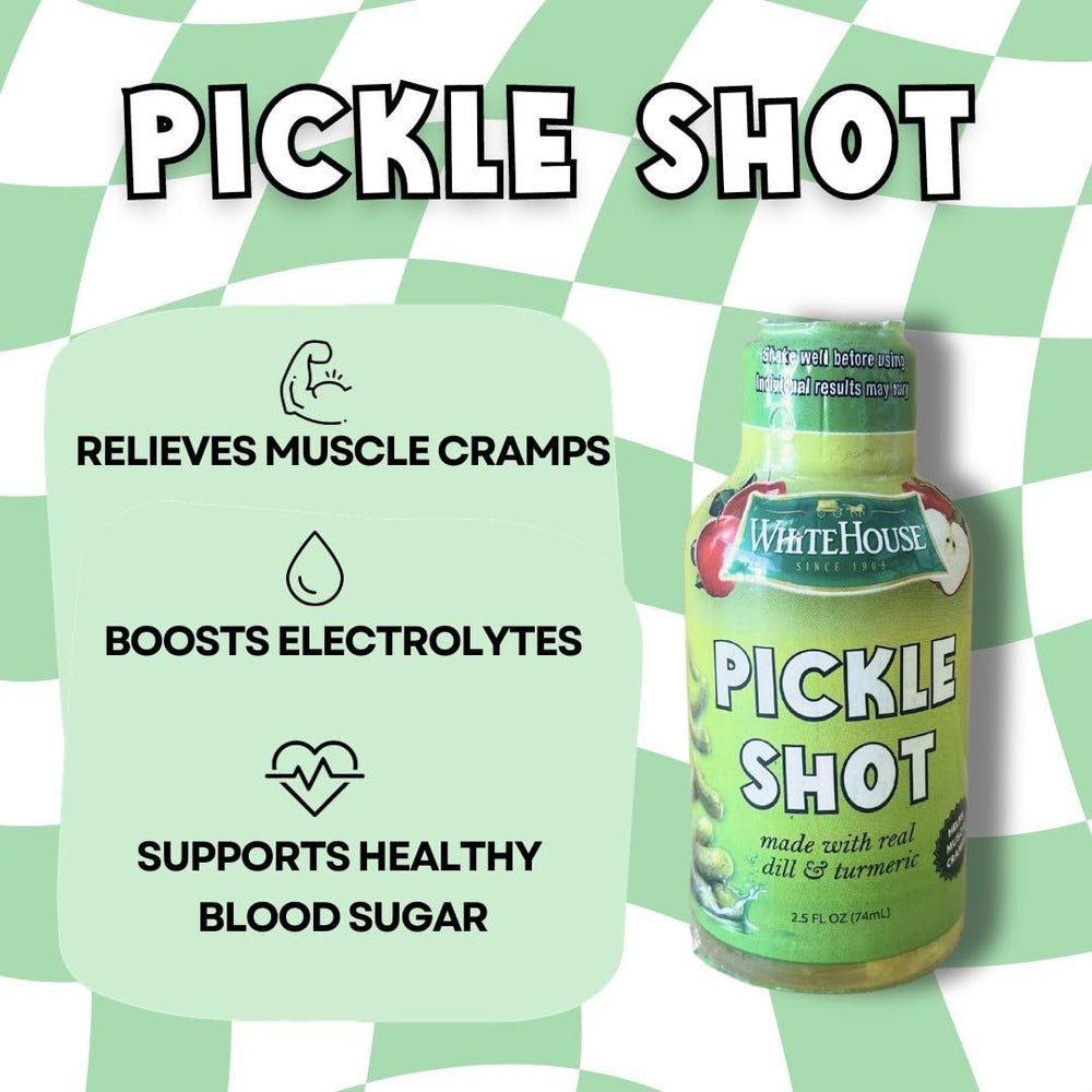 White House Pickle Shots being poured into a glass for quick hydration.