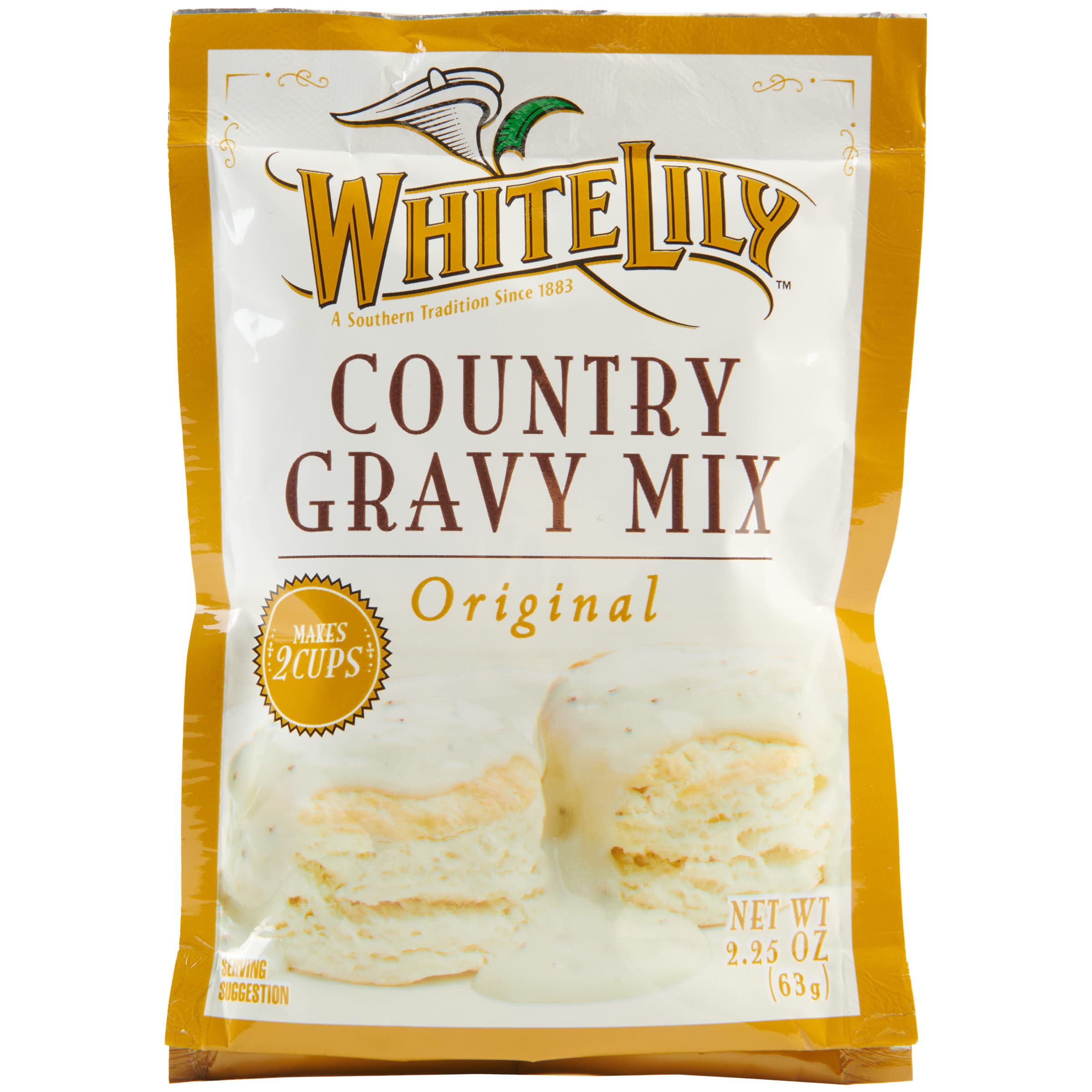 Boxed White Lily gravy mix showing contents and eight packs