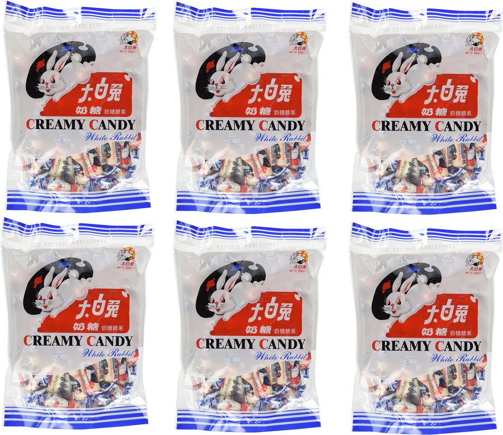 White Rabbit creamy candy packaging six-pack, ideal for gifting and sharing.