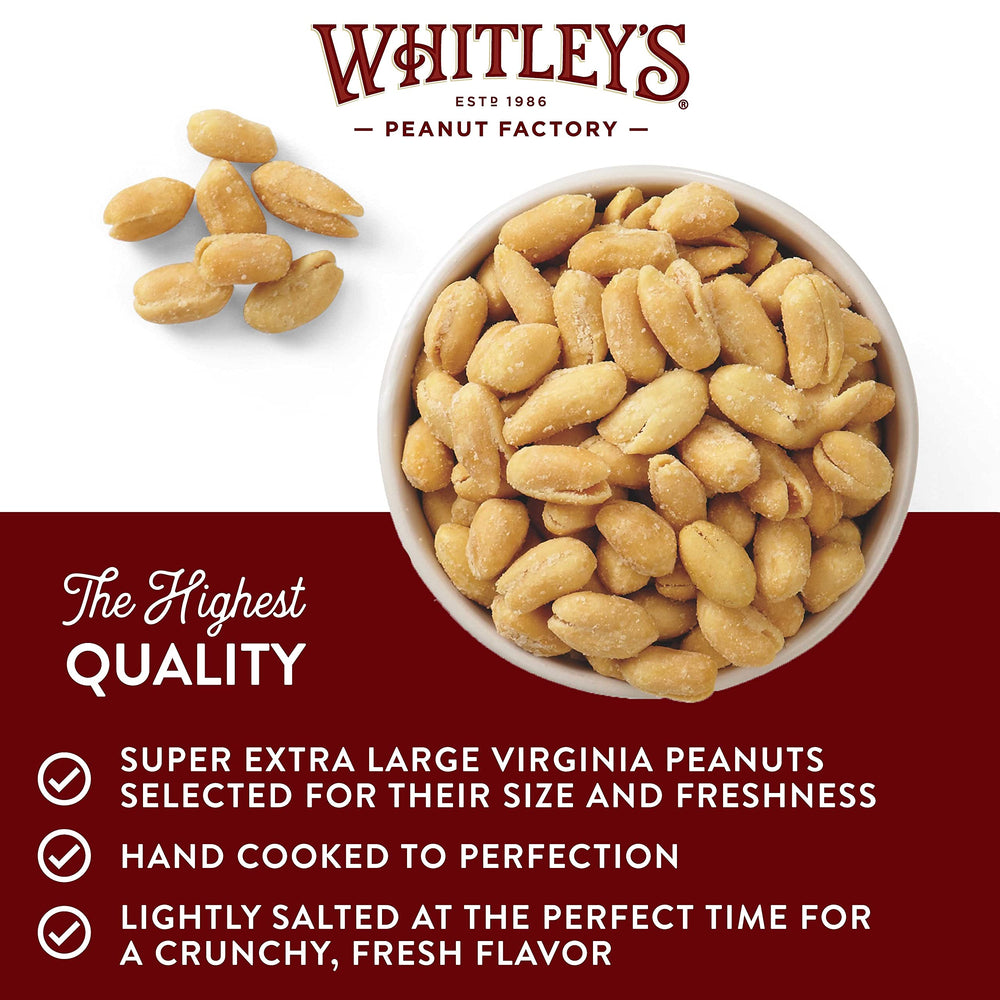 Whitley's salted Virginia peanuts served in a bowl, ready to share