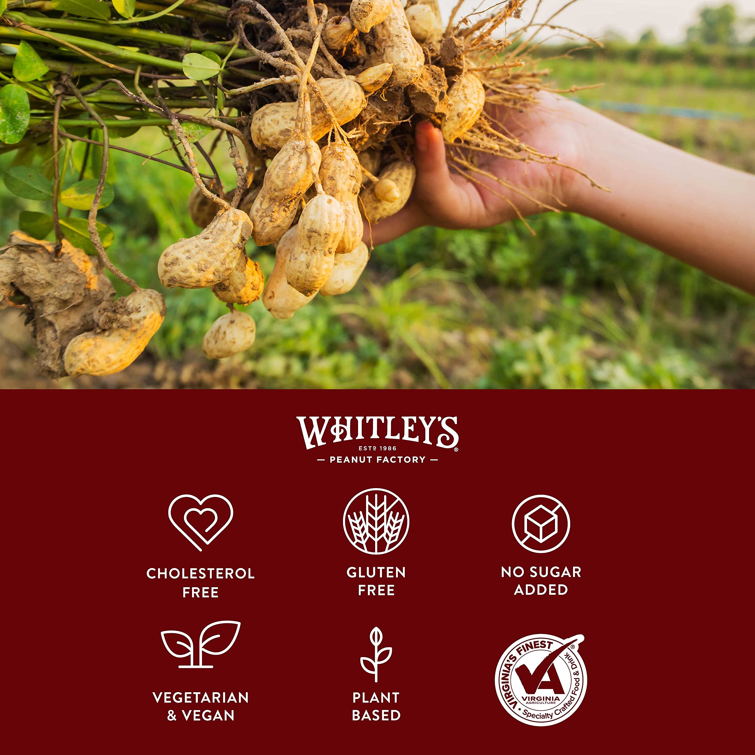 Whitley's Virginia peanuts roasted in small batches for authentic flavor