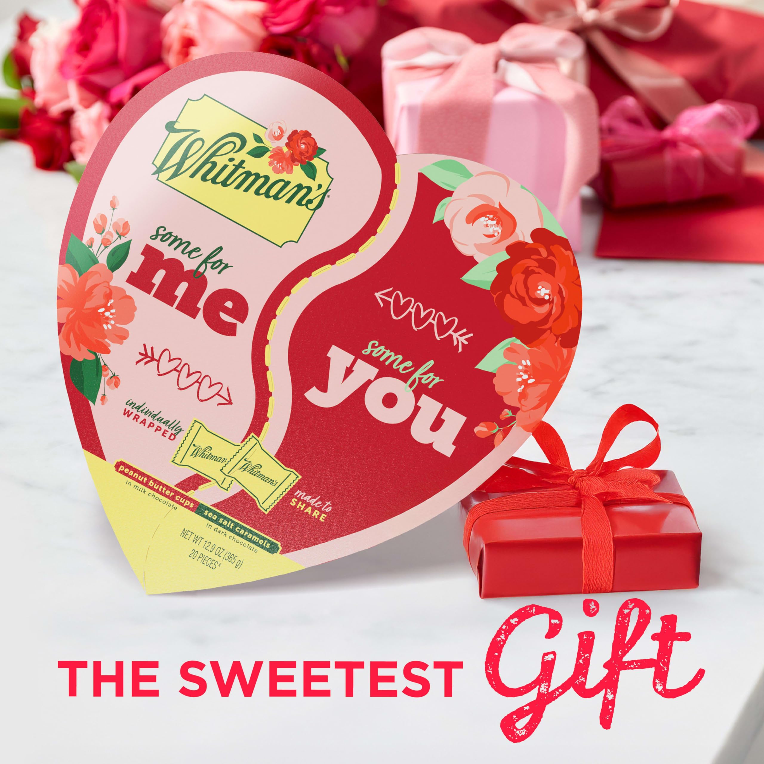 Whitman's gift box with fresh-looking, foil-wrapped pieces ready to gift.