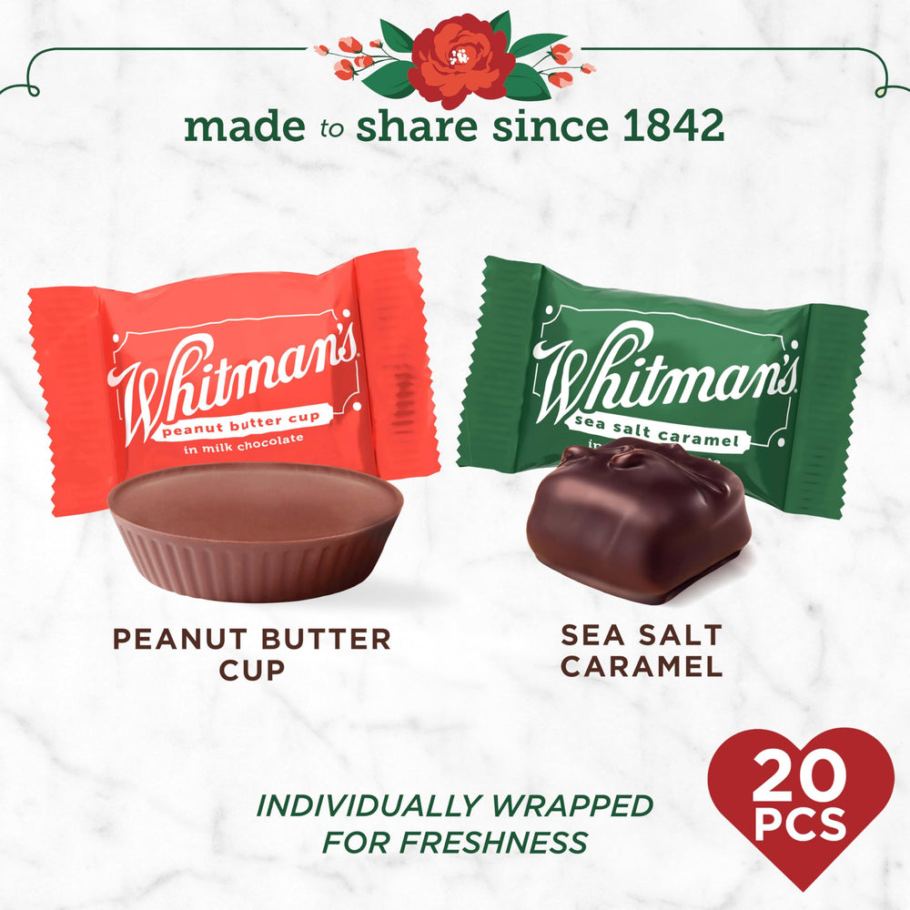 Whitman's milk chocolate peanut butter cups highlight creamy centers.