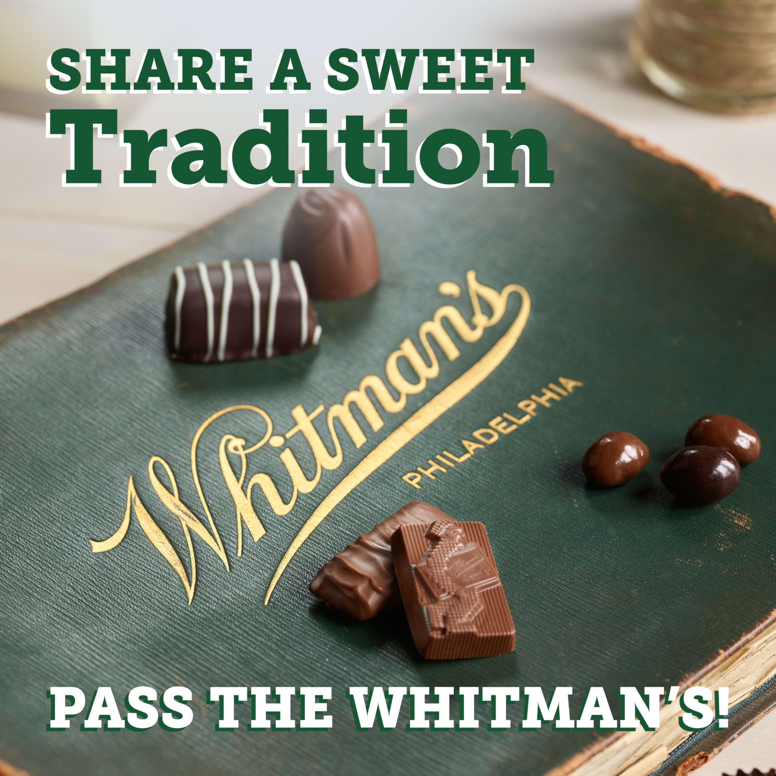 Whitman's Sampler packaging with note cards, ideal for personal messages.