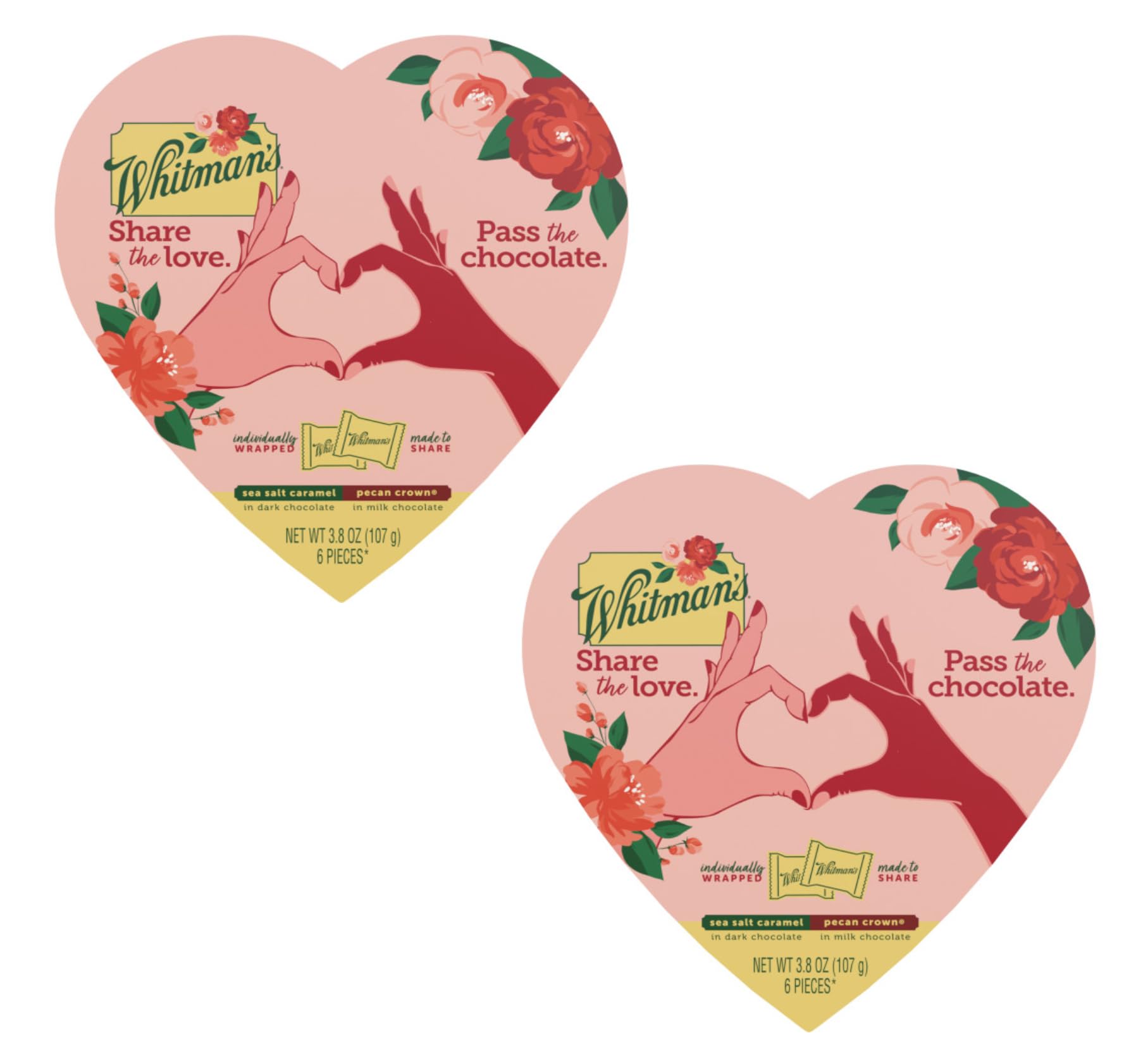 Whitman's Valentine heart box 2-pack front view, ready-made gift presentation