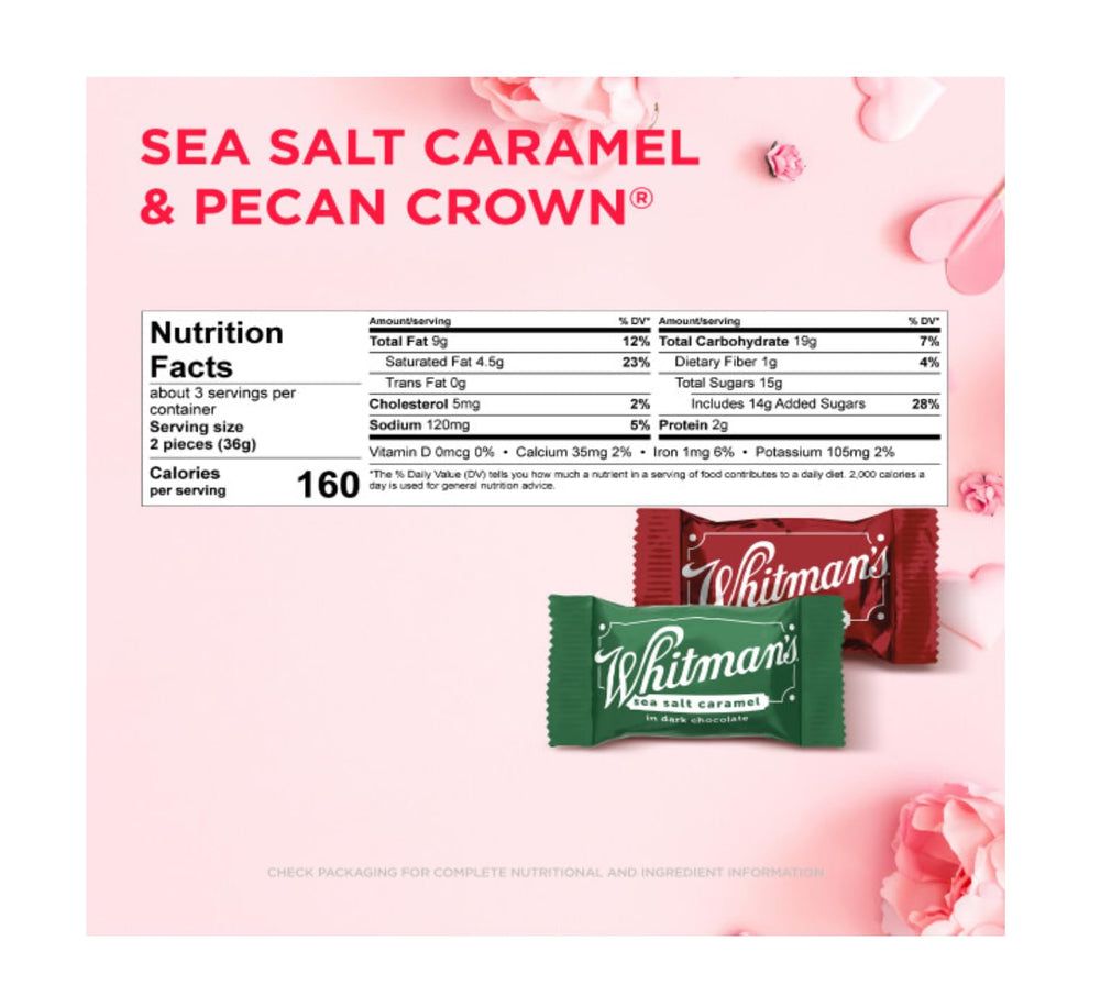 Whitman's heart box packaging details highlighting elegant gift-ready design