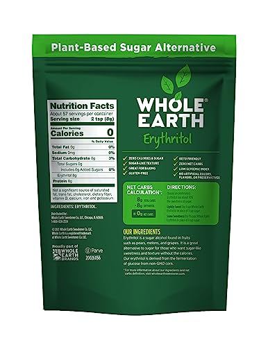 Whole Earth erythritol pouch back with ingredient notes.