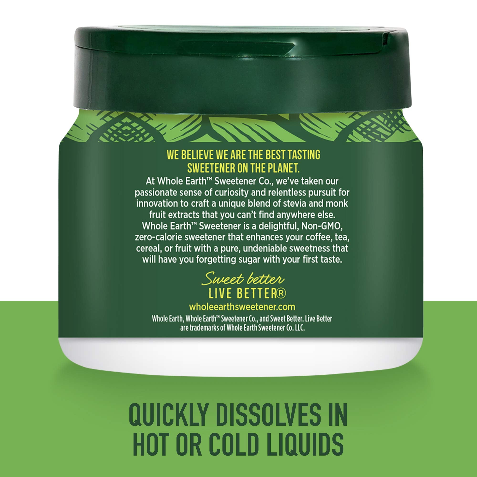 Whole Earth keto-friendly sweetener brand image highlighting low carb option.