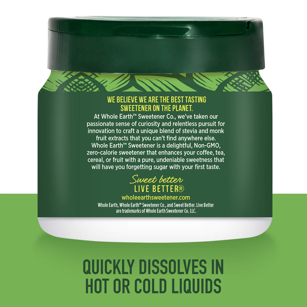 Whole Earth keto-friendly sweetener brand image highlighting low carb option.