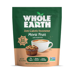 Whole Earth Monk Fruit with Erythritol bottle adds zero-calorie sweetness to beverages