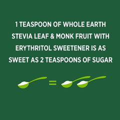 Whole Earth Monk Fruit Sweetener with Erythritol beside a coffee cup for keto-friendly sweetness.