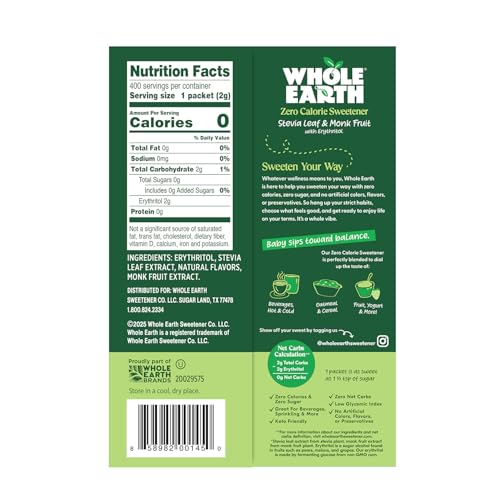 Whole Earth packets sweeten coffee with no added sugars or calories.