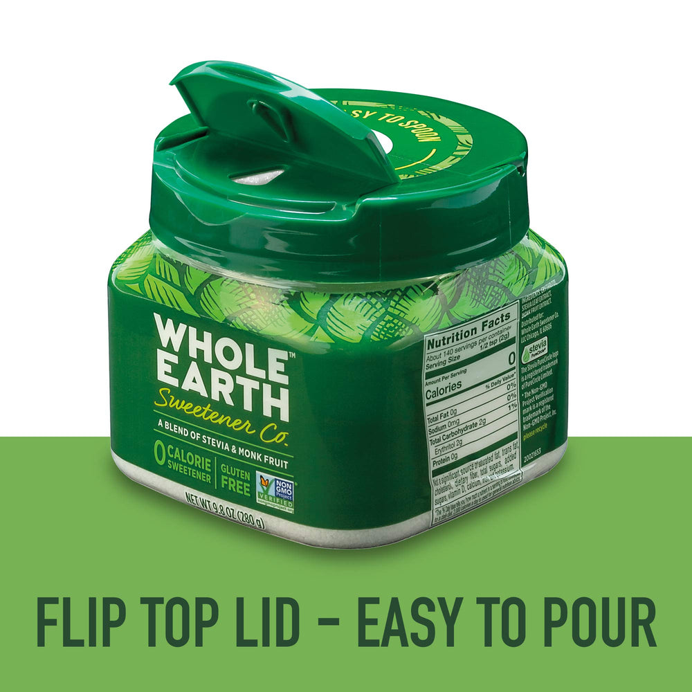 Whole Earth Stevia and Monk Fruit Sweetener in baking, supporting lower sugar recipes.