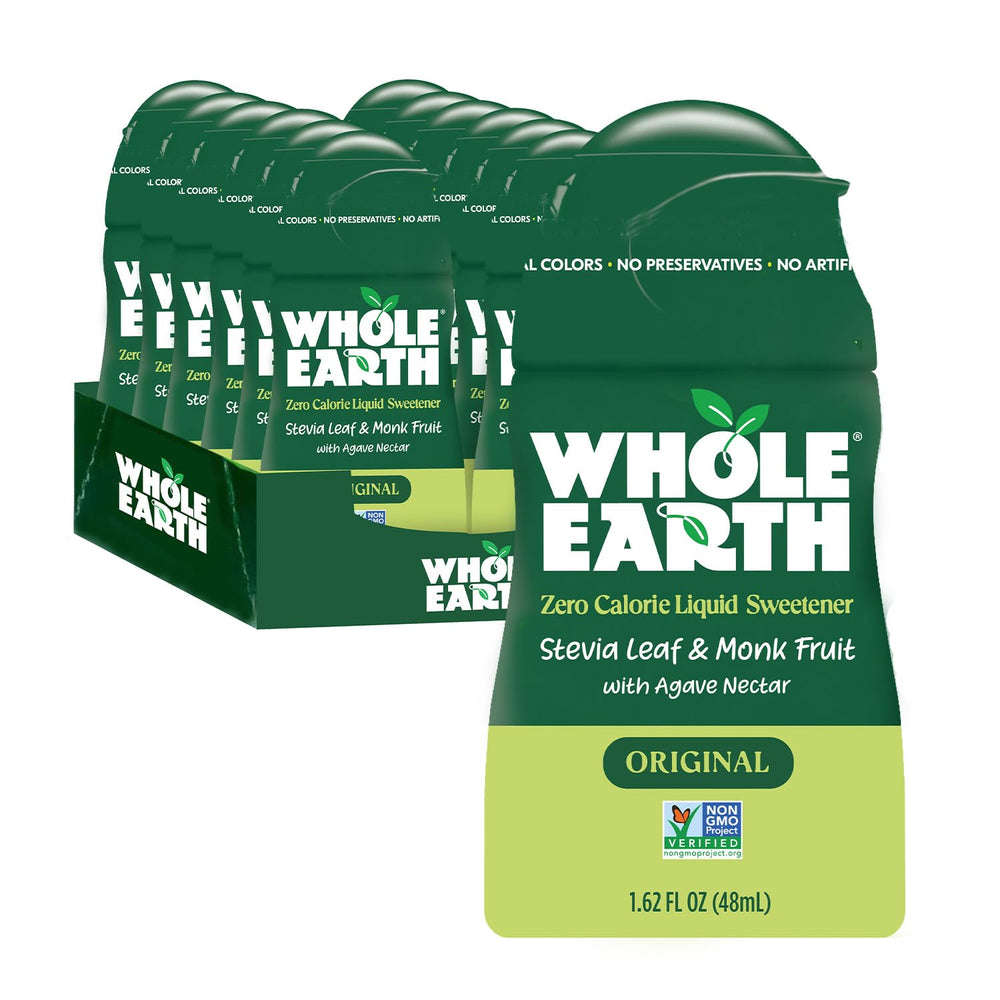 Whole Earth Original bottle front, zero-calorie natural sweetener for beverages.