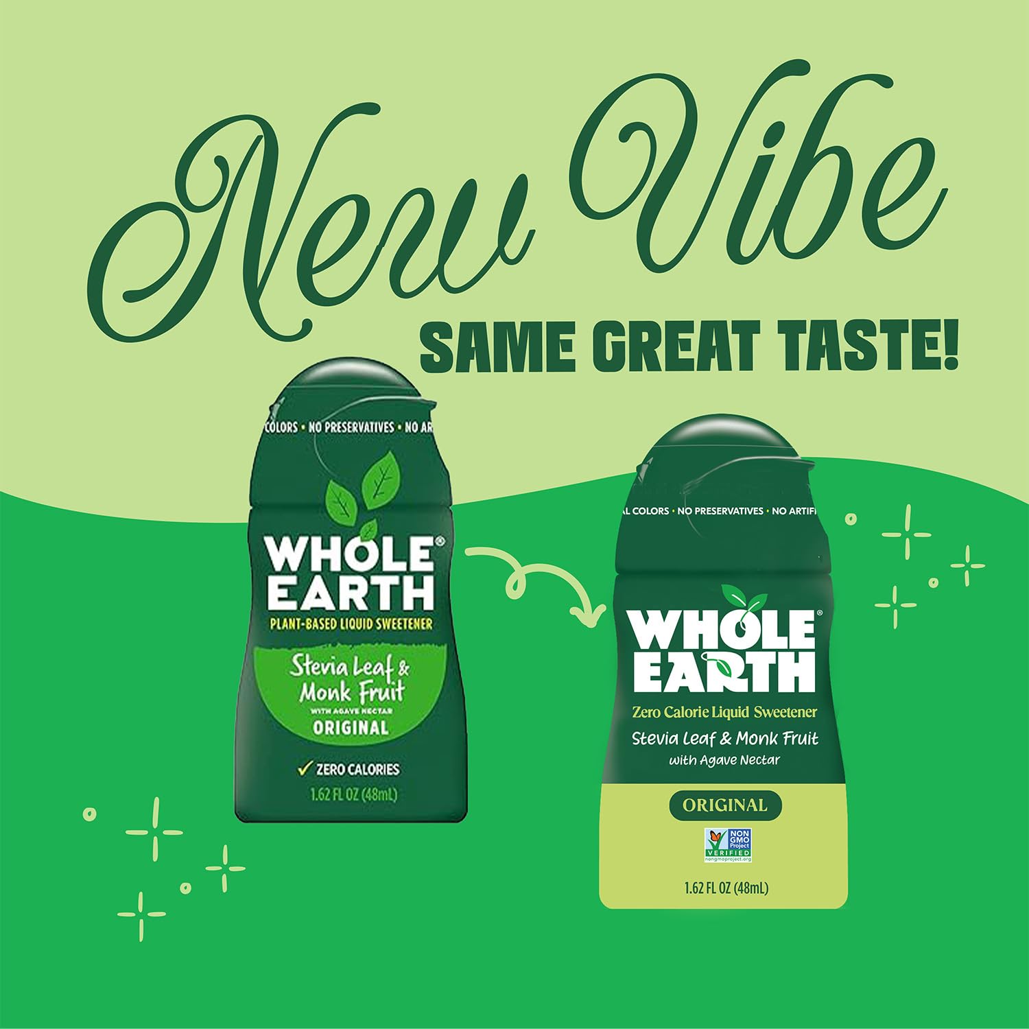 Whole Earth Vanilla flavor bottle, versatile sweetness for drinks and snacks.