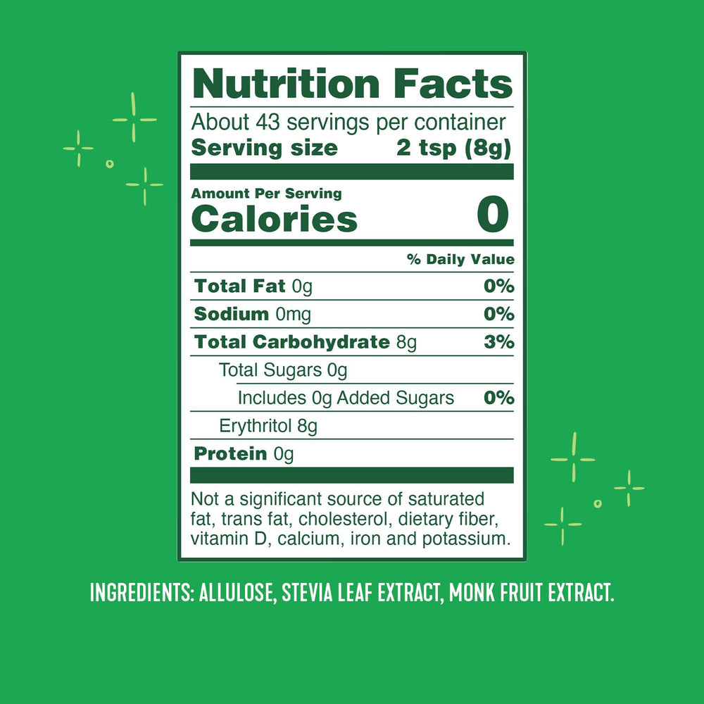Whole Earth Sweetener granulated texture pours smoothly for easy sugar-substitution in recipes.