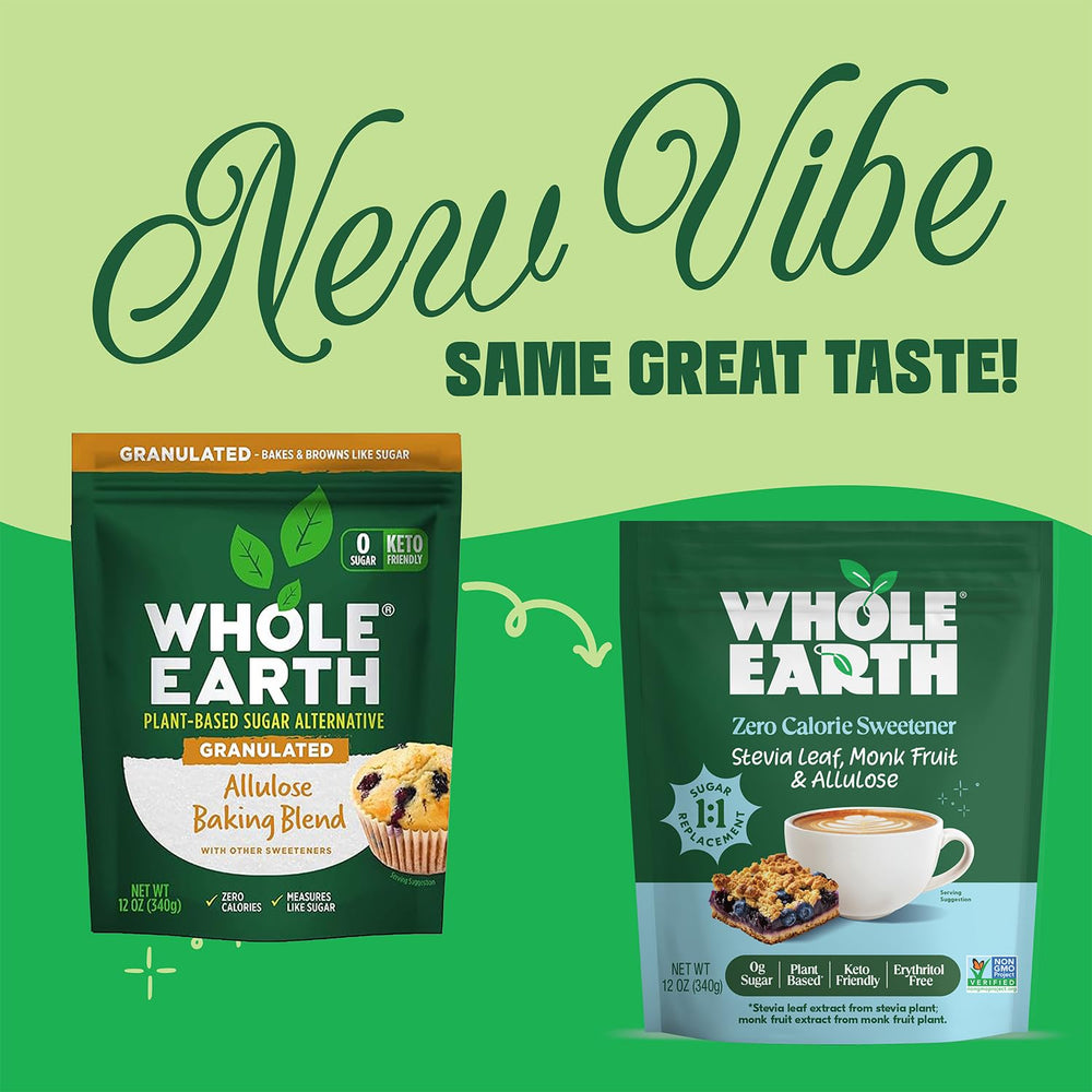 Whole Earth Sweetener bottle pouring into coffee demonstrates zero-calorie sweetness.