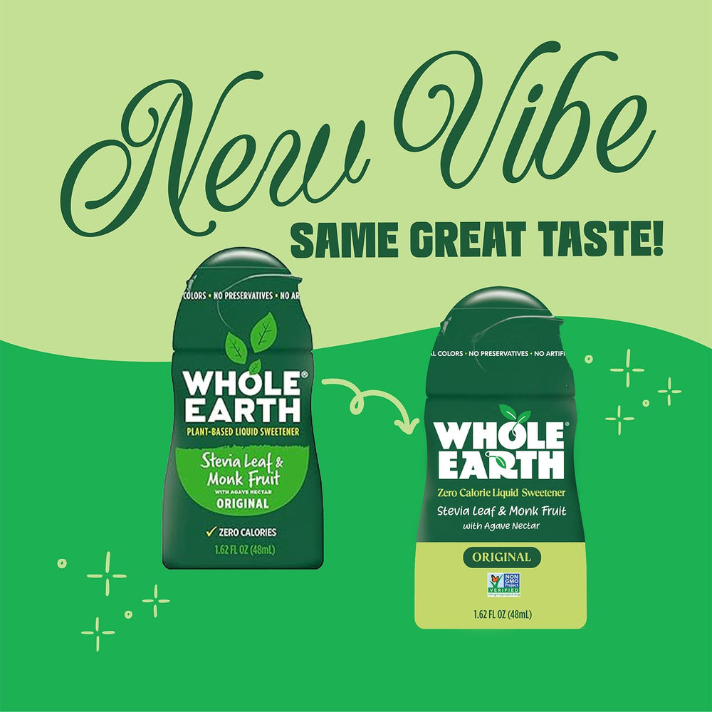 Whole Earth Vanilla flavor bottle adds creamy, sugar-free sweetness to beverages.