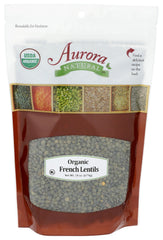 Whole Foods Market Aurora Organic French Lentils in a 24 oz bag, versatile for meals.