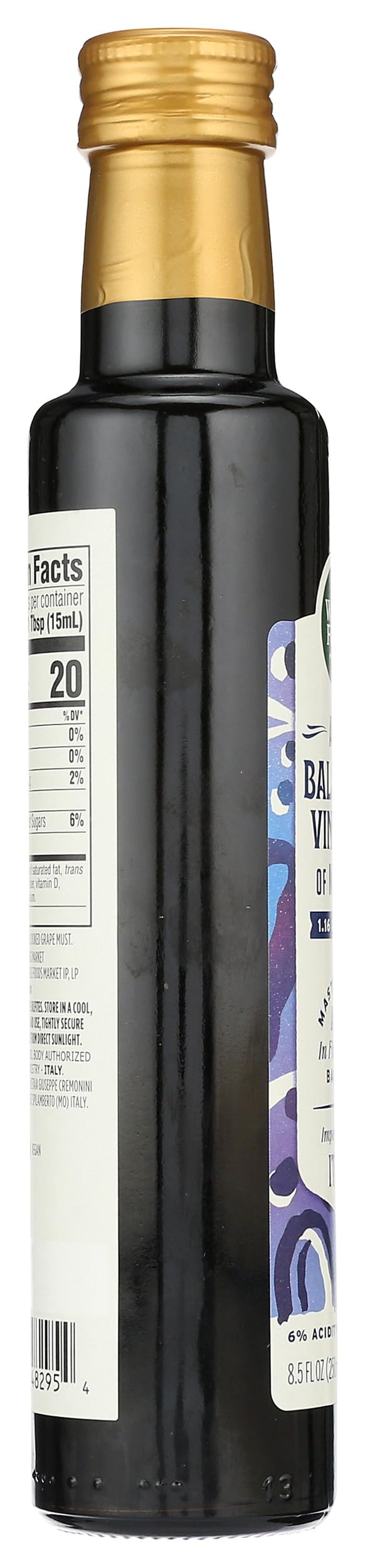 Whole Foods Market balsamic glaze-ready bottle demonstrates reduction-friendly flavor boost.