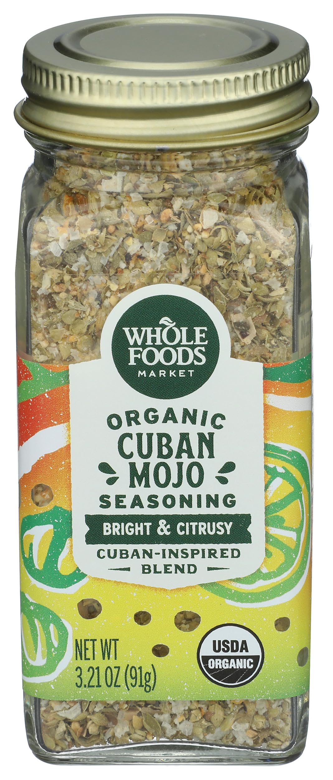 Whole Foods Market Cuban Mojo Spice Blend bottle ready for seafood seasoning.