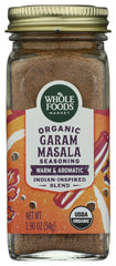 Whole Foods Market garam masala spice blend jar for aromatic curry flavor.
