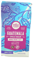 Whole Foods Market Guatemala coffee whole bean 12 oz bag for fresh drip brewing.