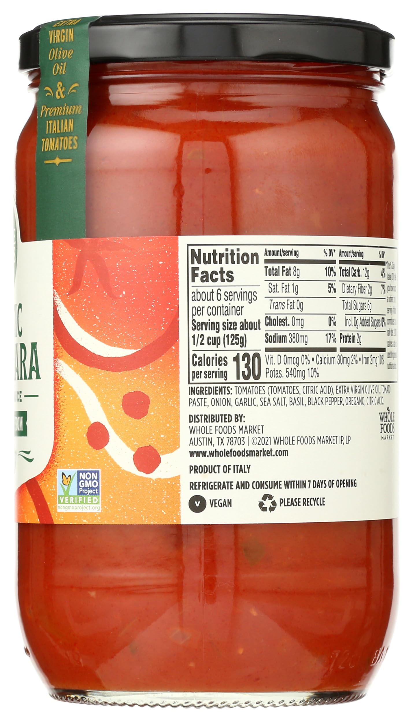 Whole Foods Market marinara sauce vegan-friendly for plant-based meals
