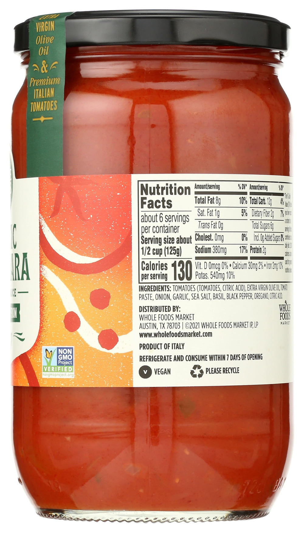 Whole Foods Market marinara sauce vegan-friendly for plant-based meals