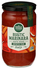 Whole Foods Market marinara sauce jar with traditional Italian pasta recipe