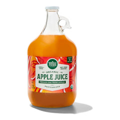 Whole Foods Market Organic Apple Juice bottle, ideal for family breakfasts and on-the-go hydration.