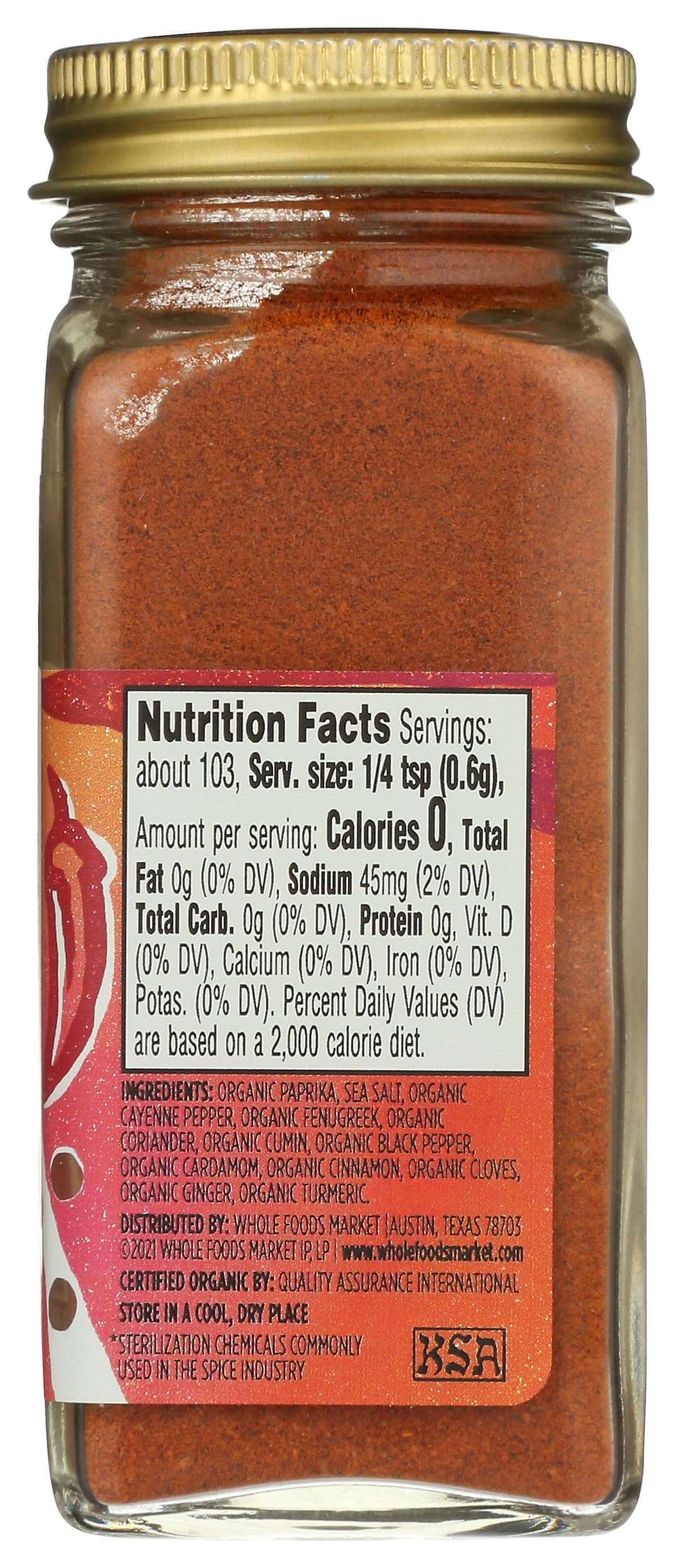 Whole Foods Market Organic Berbere labeling highlights organic and kosher standards.