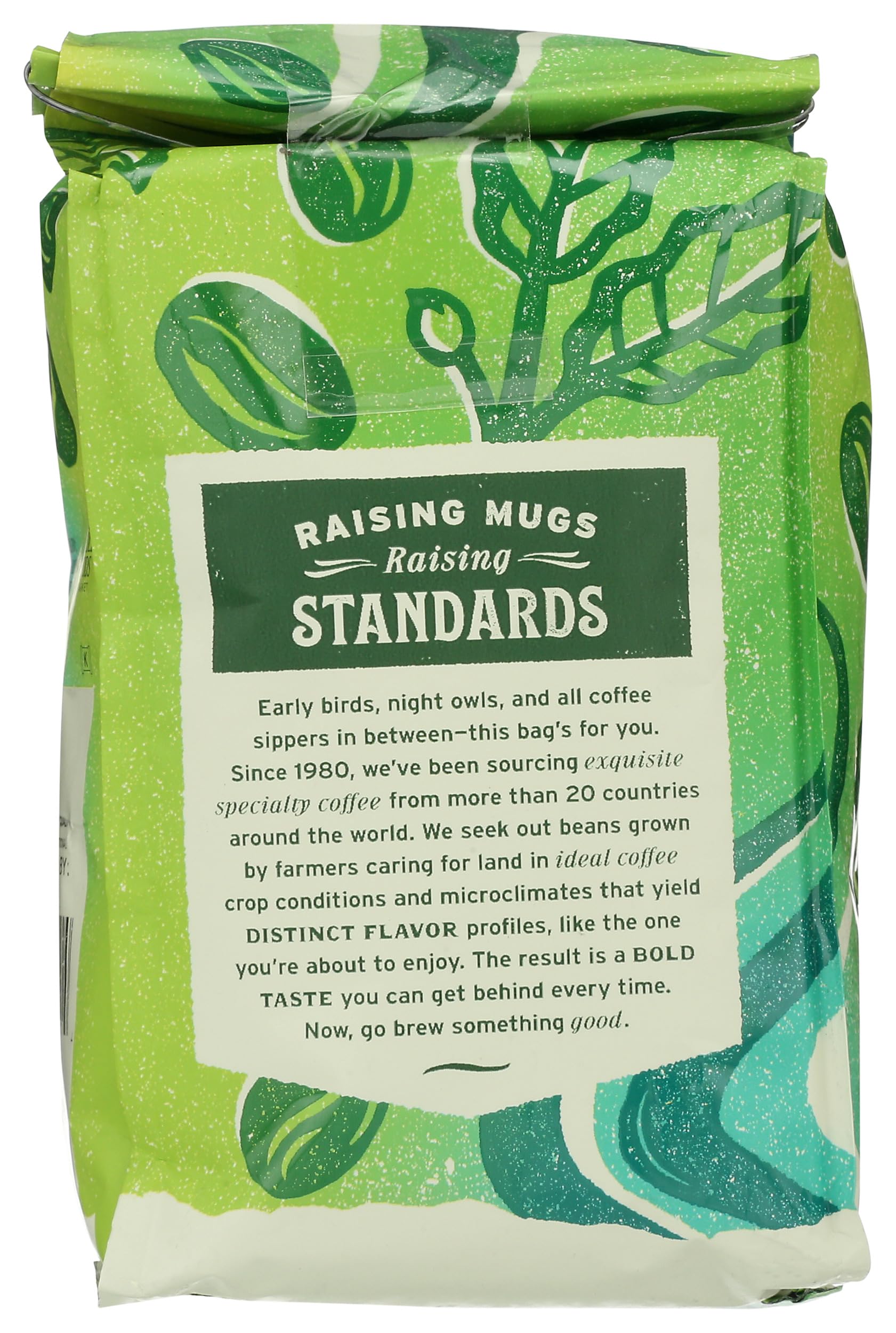 Whole Foods Market Organic Breakfast Blend coffee beans close-up, signaling a fresh grind and balanced flavor.