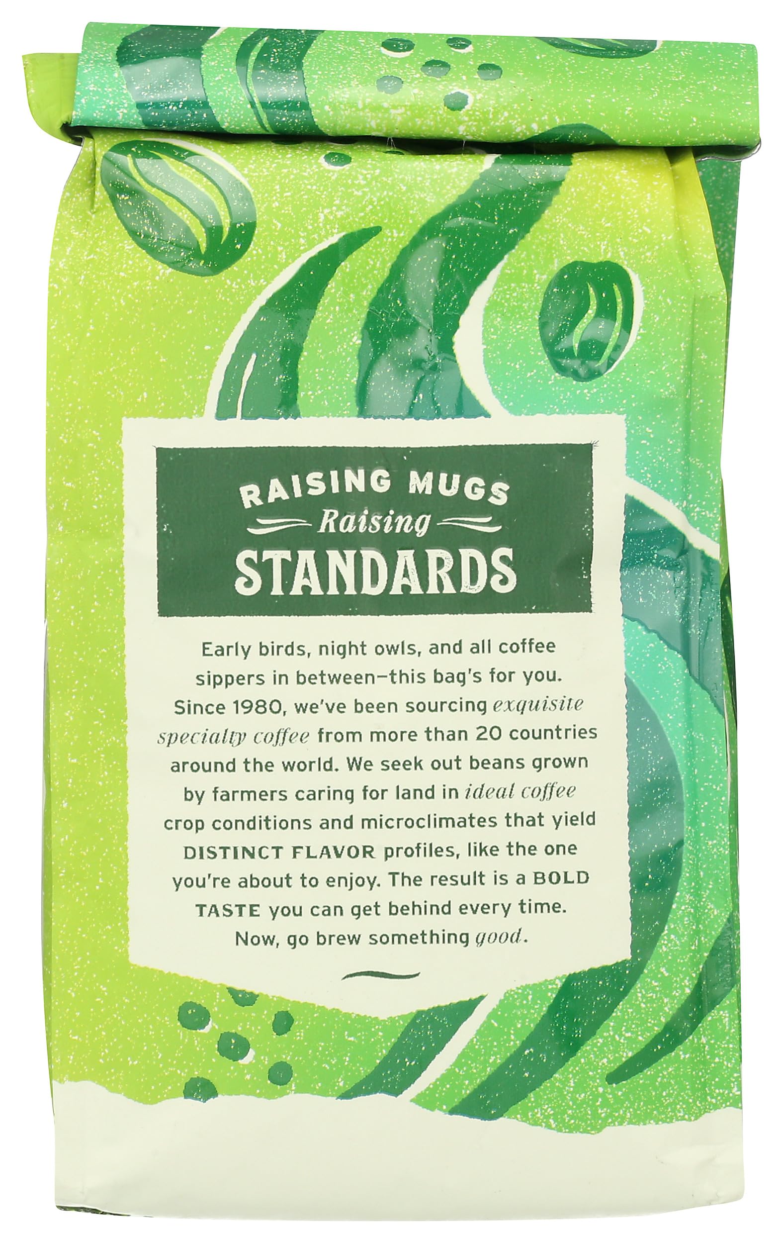 Whole Foods Market Café La Duena ground coffee closeup highlighting aromatic oils for flavorful mornings