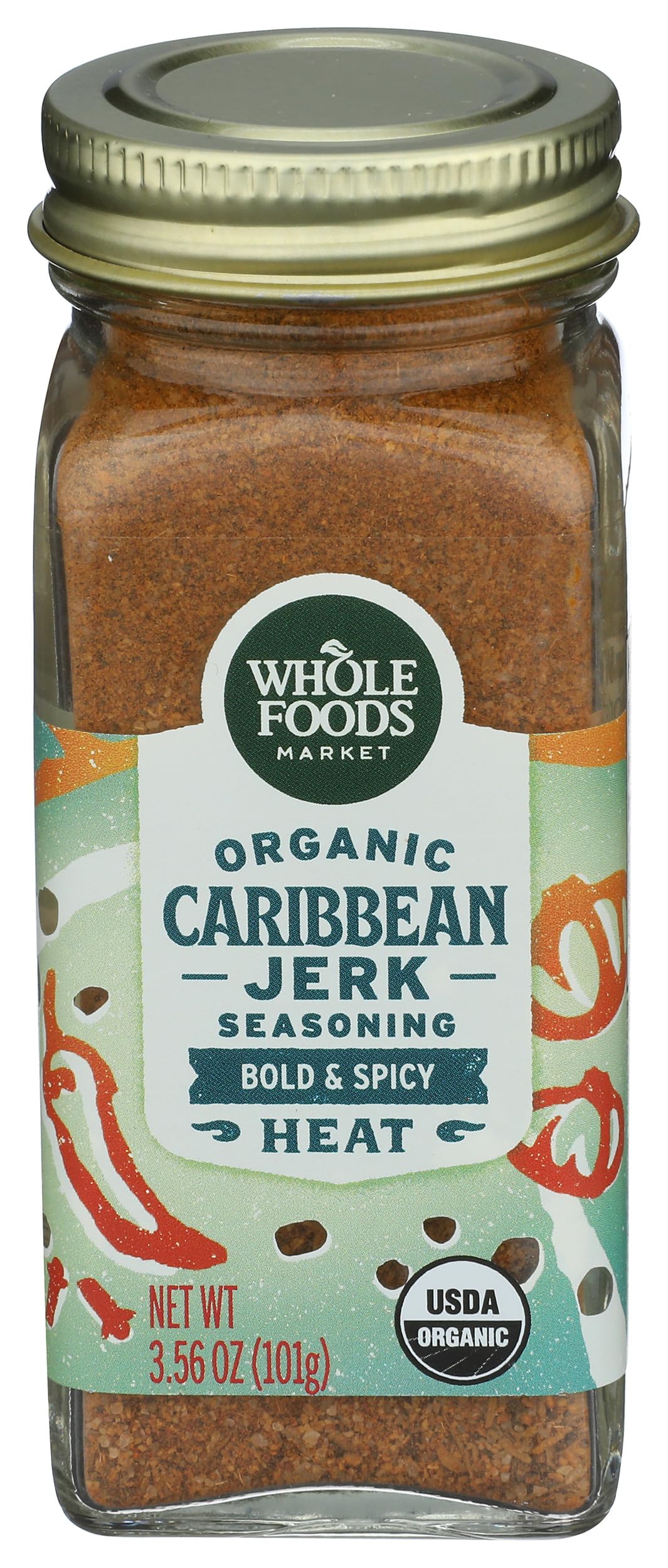 Whole Foods Market Caribbean jerk spice blend jar adds bold, versatile flavor to meals.