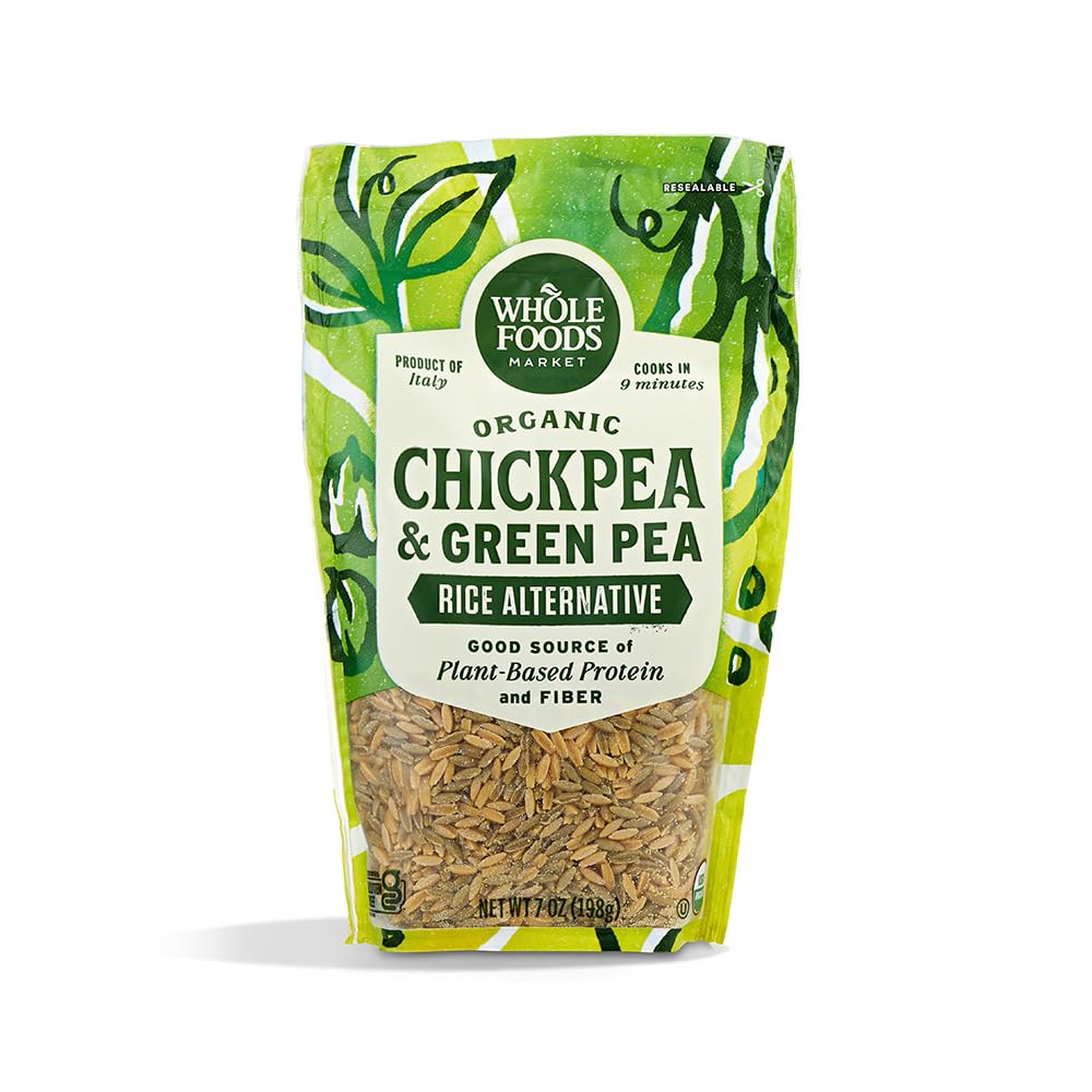 Whole Foods Market Organic Chickpea & Green Pea Rice Alternative package front, convenient 7oz size.