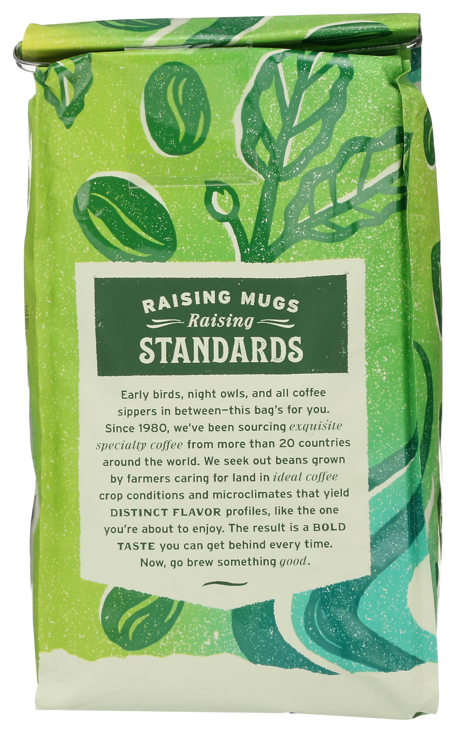 Whole Foods Market organic coffee beans in a bag, signaling sustainable farming