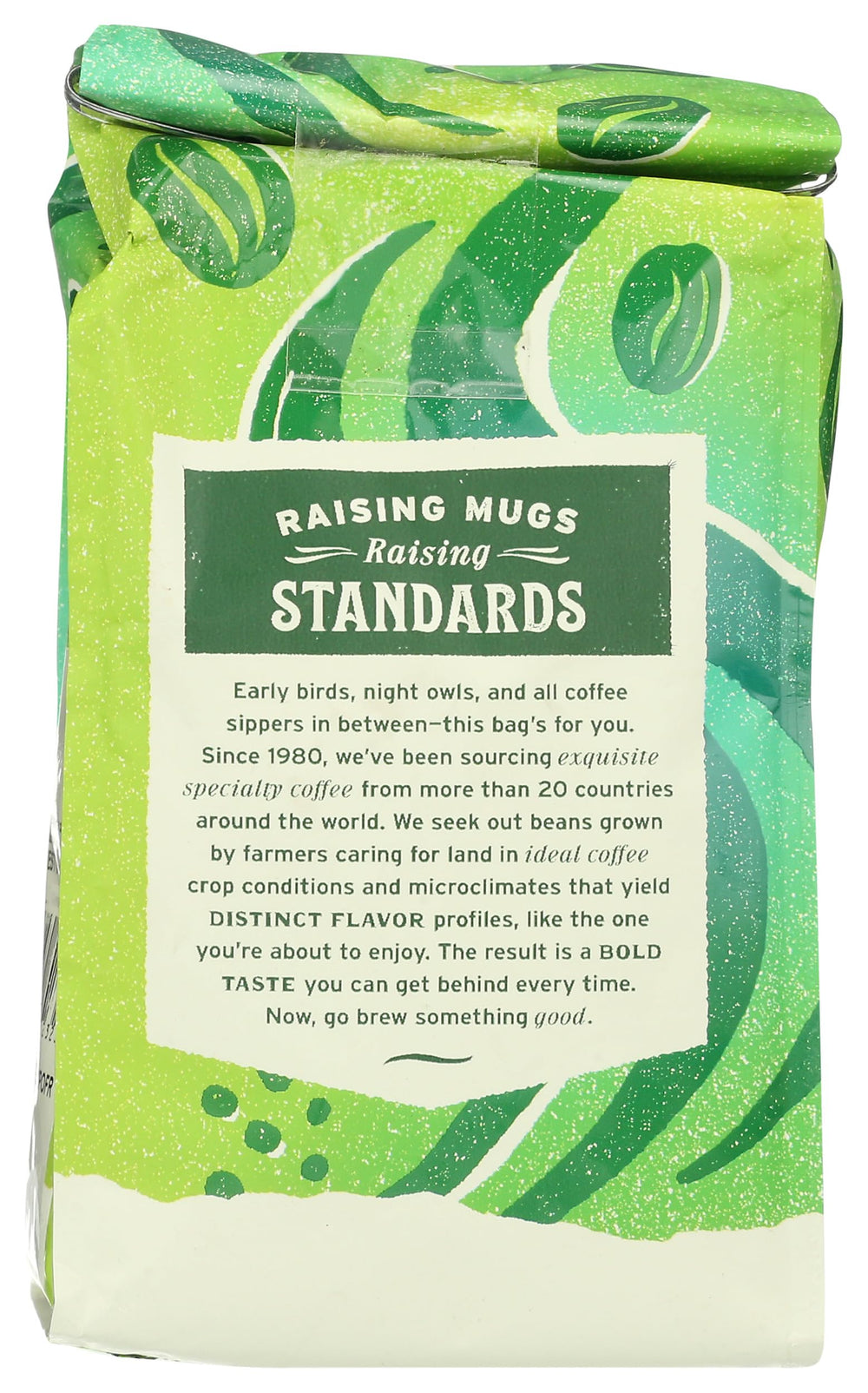 Whole Foods Market organic decaf ground coffee close-up highlighting aroma and notes.