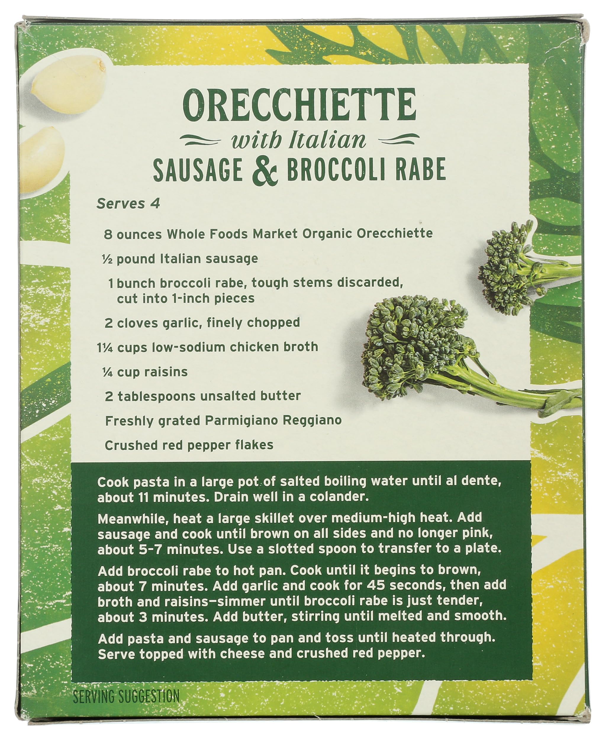 Whole Foods Market organic durum-wheat semolina pasta on shelf emphasizing quality sourcing.