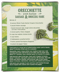 Whole Foods Market organic durum-wheat semolina pasta on shelf emphasizing quality sourcing.
