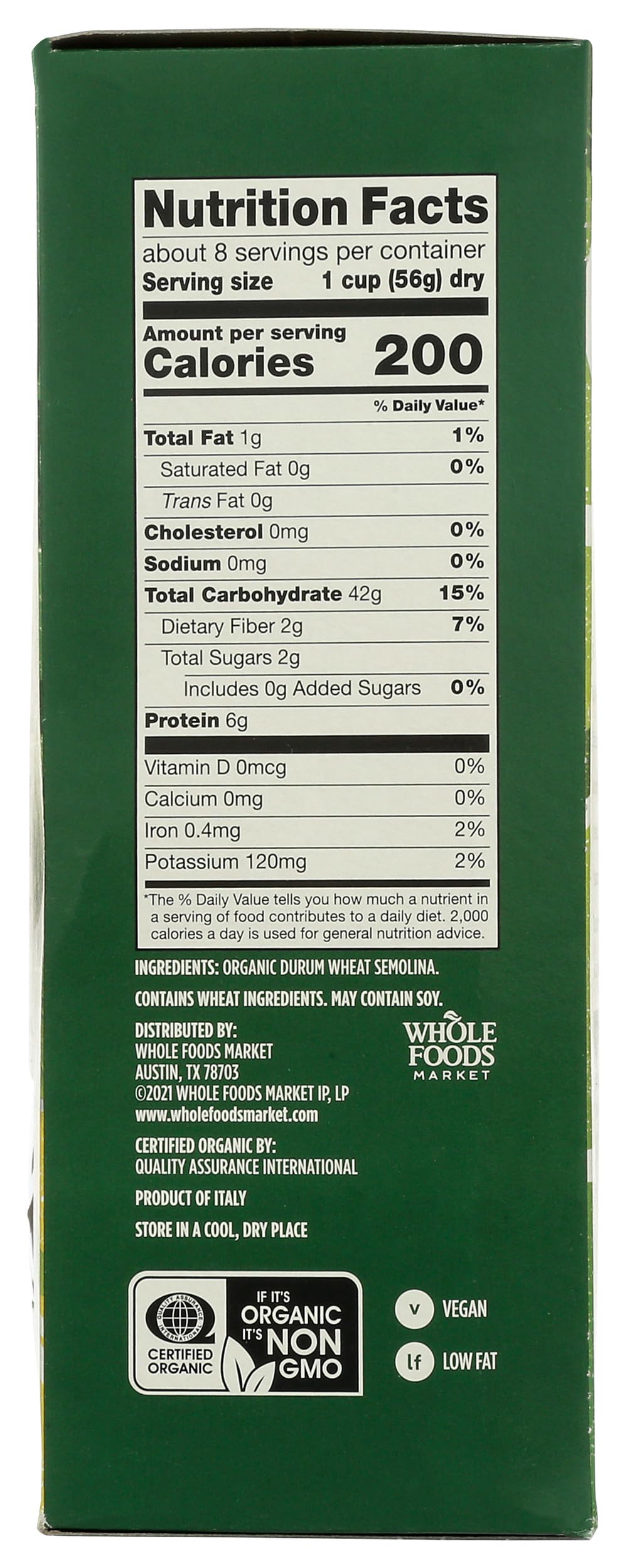 Whole Foods Market bronze-cut farfalle for sauce-clinging texture and flavor.