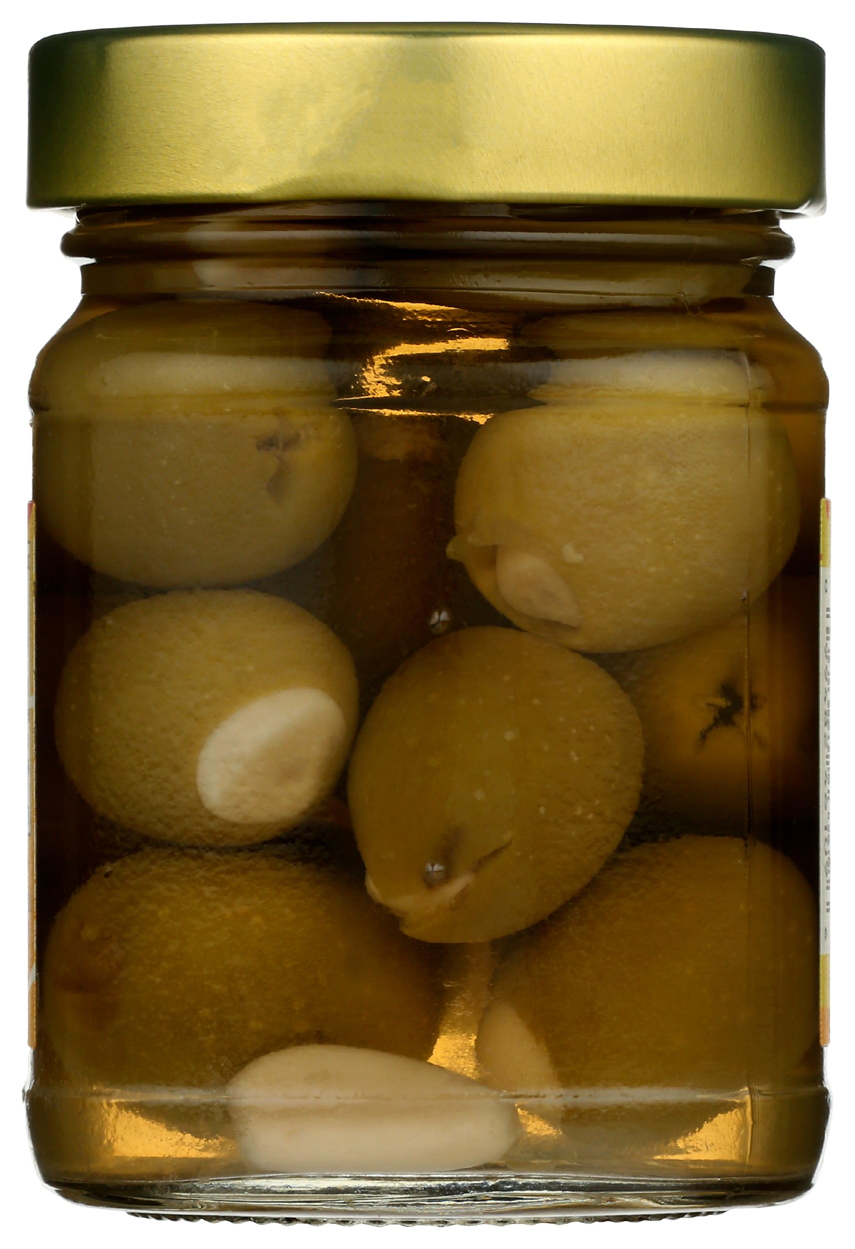 Whole Foods Market garlic stuffed olives close-up highlighting creamy filling and olive texture.