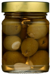 Whole Foods Market garlic stuffed olives close-up highlighting creamy filling and olive texture.
