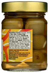 Whole Foods Market organic garlic stuffed olives front label shows ingredients and Non-GMO verification.